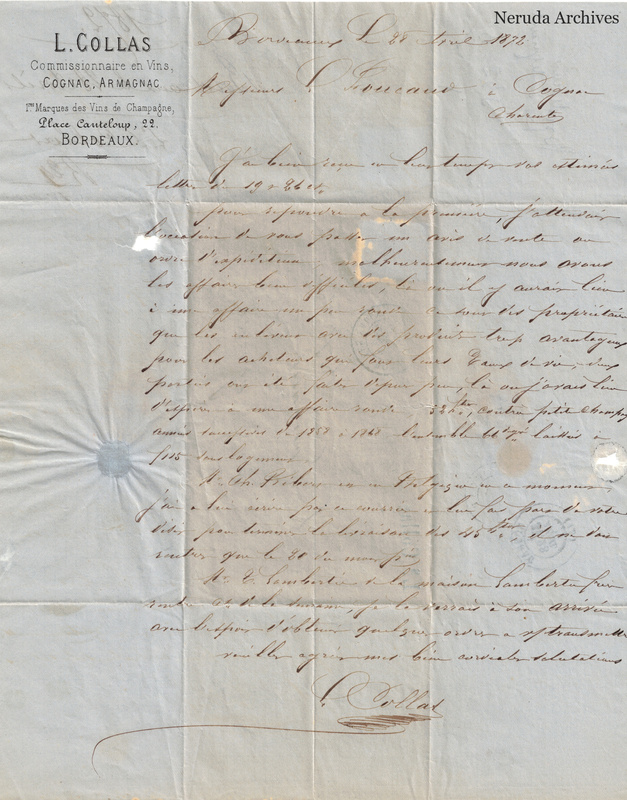 NRA-L-000452 image 2 showing page 1 of the French commercial letter on blue paper, including the closing and signature.
