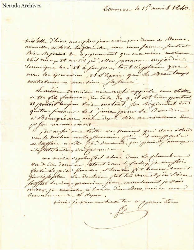 NRA-L-000593 image 2 showing a handwritten French letter continuation with closing, marginal or later annotations, visible folds and complete physical paper edges.