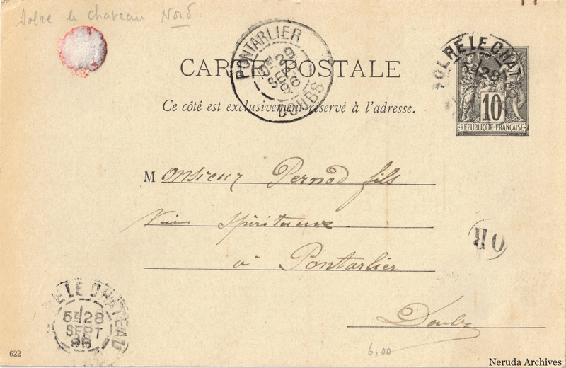 NRA-L-000318 image 1 showing the complete address side of the postcard, with the recipient address, postage, postmarks and contemporary business or filing marks.