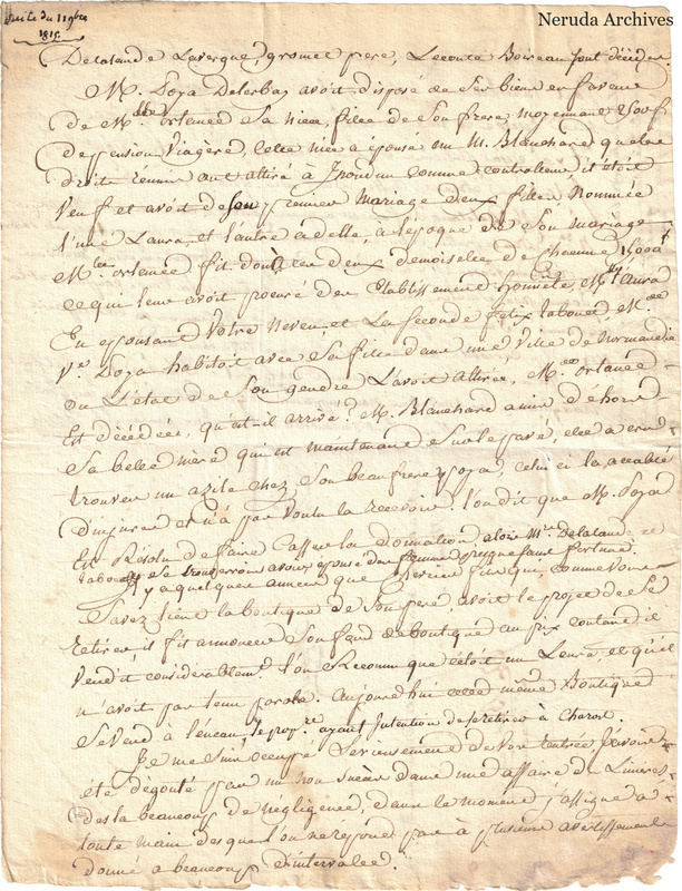 NRA-L-000682 image 2 showing a long French handwritten letter with marginal additions and folded paper edges, text side 1.