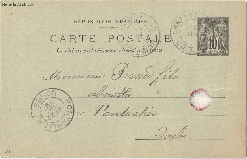 NRA-L-000267 image 1 showing the address side of a postcard sent by J. Martin, Épicerie Parisienne to Pernod Fils, with contemporary postal and business marks.