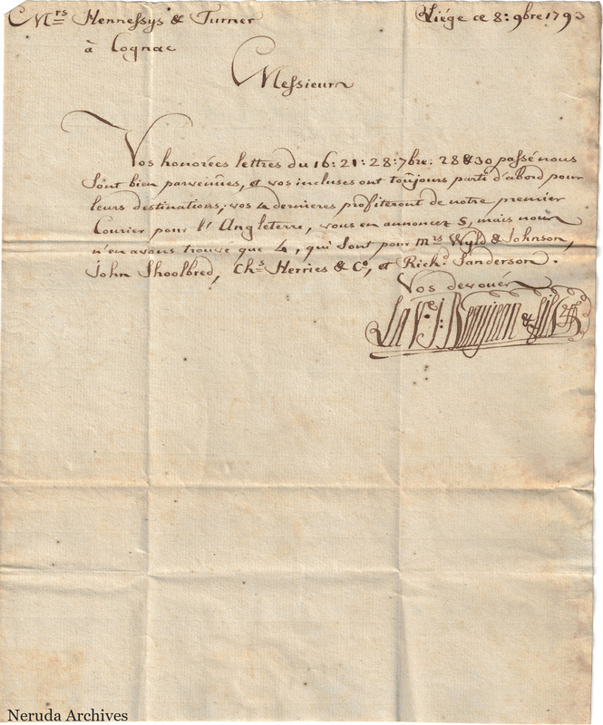 NRA-L-000396 image 2 showing a handwritten French commercial letter with a dated heading, named correspondents, signature and visible folds.