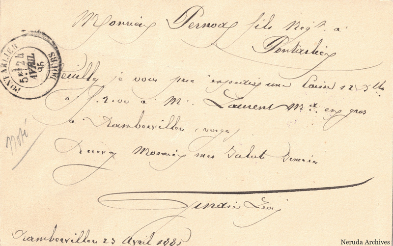 NRA-L-000360 image 2 showing the complete handwritten or printed postcard message, with contemporary annotations and the sender's signature or business mark.