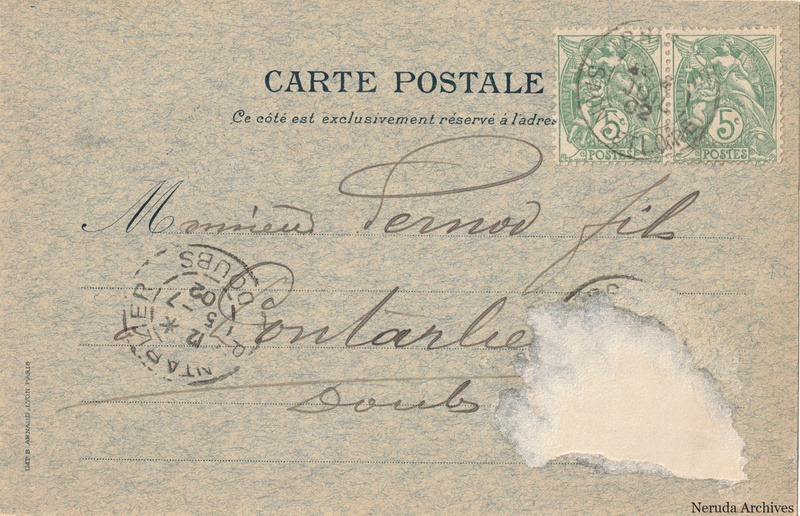 NRA-L-000386 image 1 showing the complete address side of the postcard, with the recipient address, postage, postmarks and contemporary business or filing marks.
