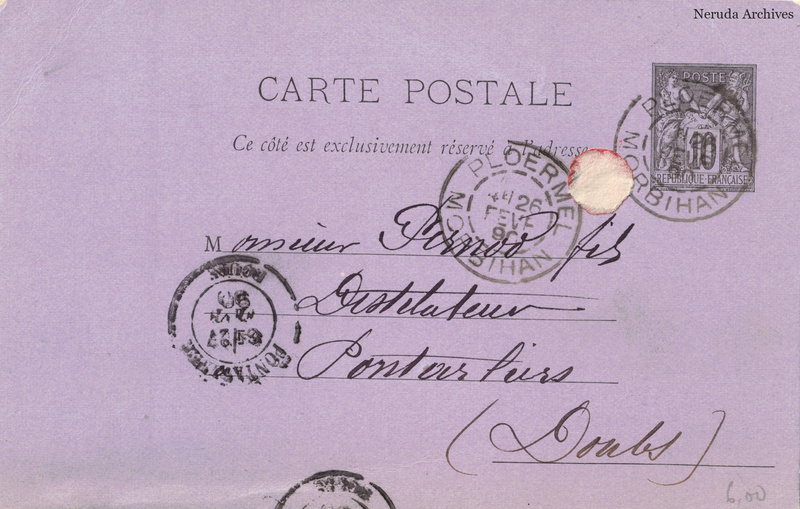 NRA-L-000197 image 1 showing the address side of a postcard sent by Jules Baudais to Pernod Fils, with contemporary postal and business marks.