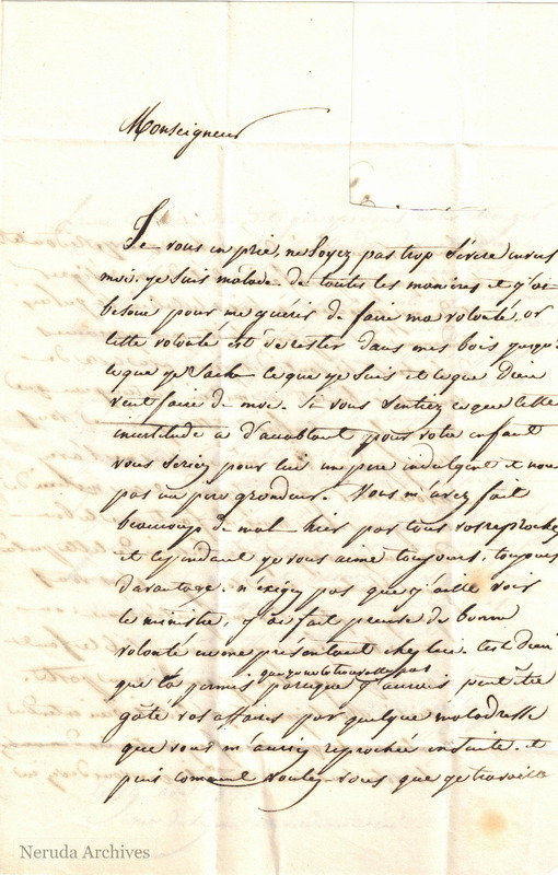 NRA-L-000034 image 2 showing page 1 of Menjaud's French ecclesiastical letter.