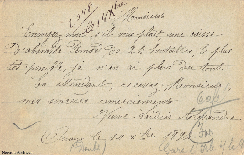 NRA-L-000376 image 2 showing the complete handwritten or printed postcard message, with contemporary annotations and the sender's signature or business mark.