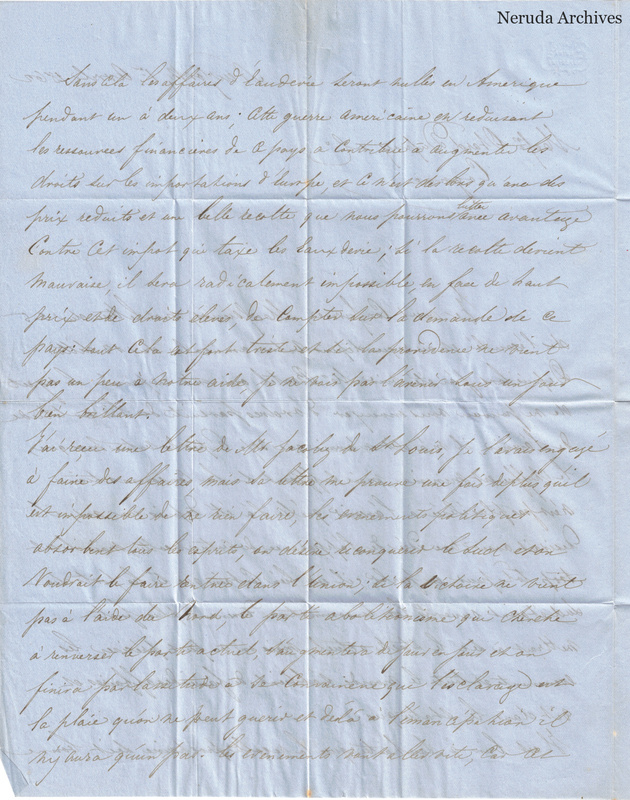 NRA-L-000415 image 3 showing the continuation of a handwritten French letter discussing trade and political conditions.
