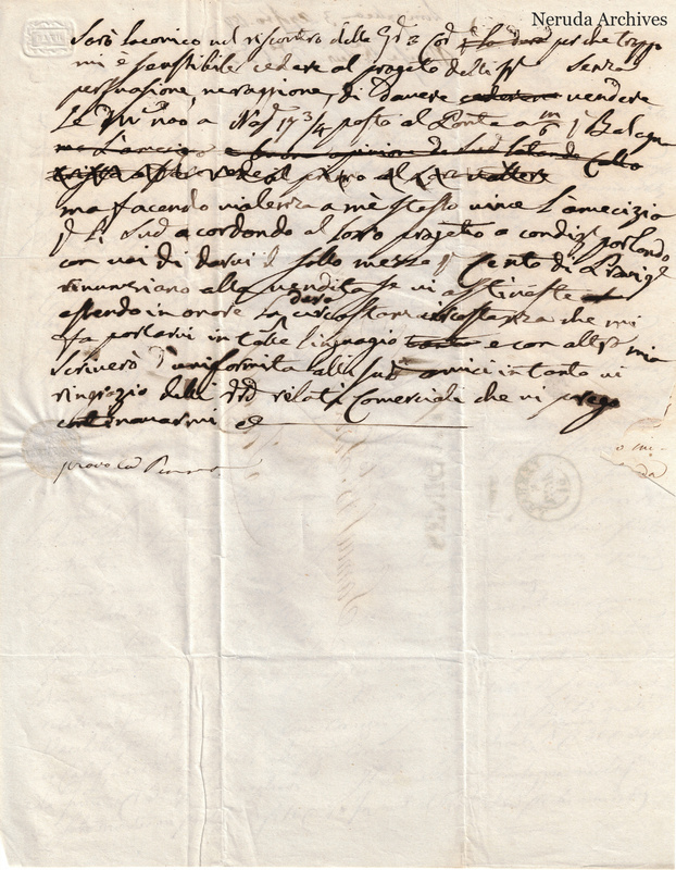 NRA-L-000685 image 4 showing recipient’s draft reply in darker ink with cancellations and a small blind stamp.