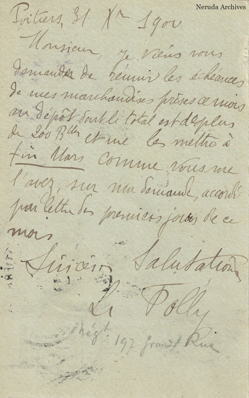 NRA-L-000303 image 2 showing the complete handwritten or printed postcard message, with contemporary annotations and the sender's signature or business mark.