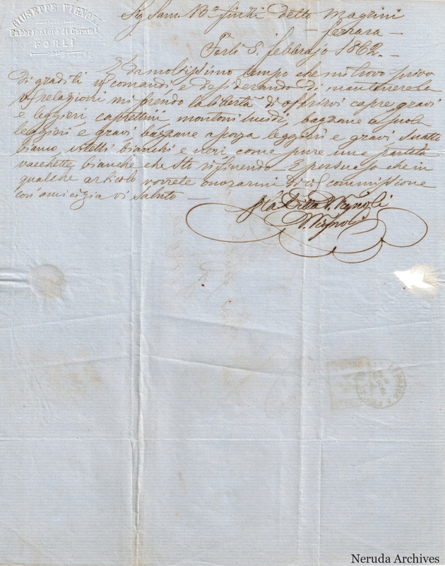 NRA-L-000763 image 2 showing Ditta G. Vignoli's letter dated 1862-02-05 from Forlì, with signature.