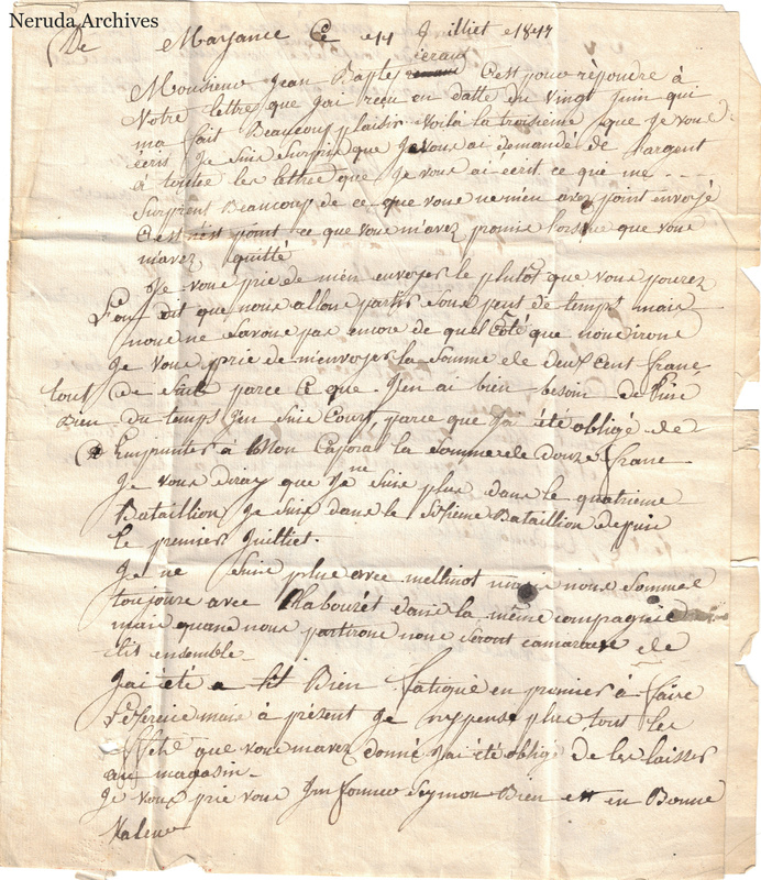 NRA-L-000042 image 2 showing page 1 of Devise's letter from Mainz, dated 14 July 1811.
