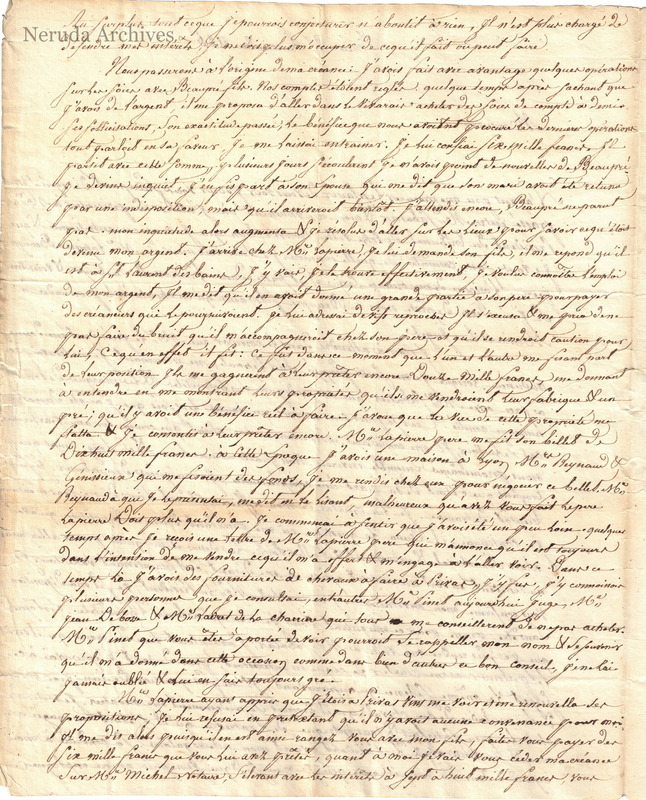 NRA-L-000021 image 3 showing the second page of Poncet's letter concerning the Beaupré and Lapierre claim.