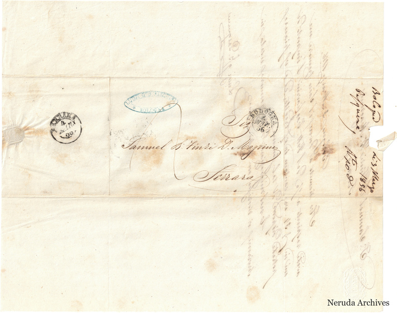 NRA-L-000739 image 1 showing the folded delivery address to Samuel B. Finzi D. Magrini in Ferrara, postal marks and a handwritten filing docket.