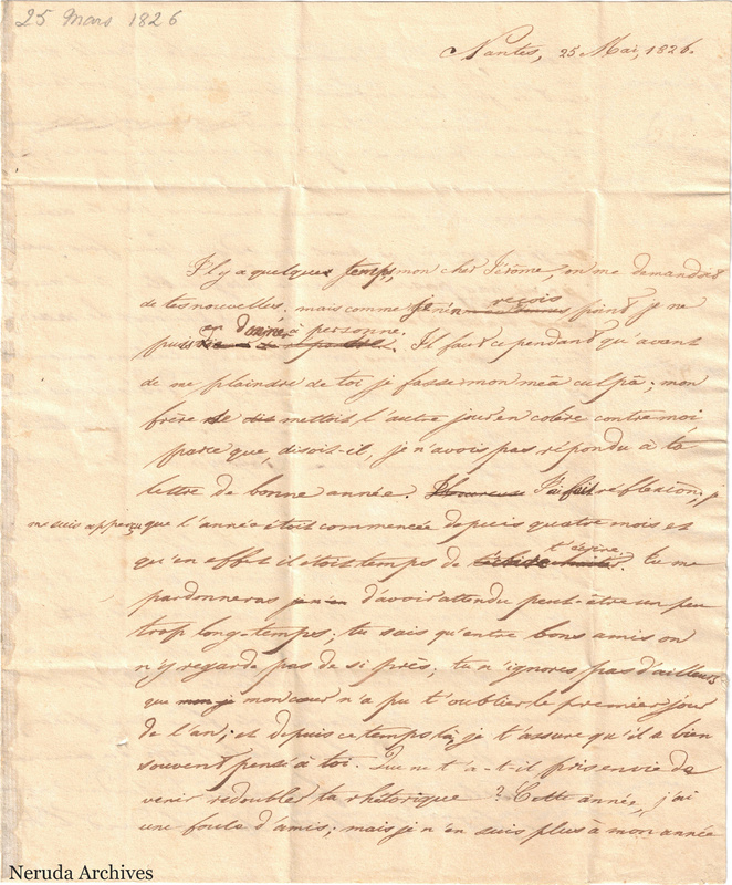 NRA-L-000030 image 2 showing page 1 of Paul d'Andigné's French letter from Nantes, dated 25 May 1826.