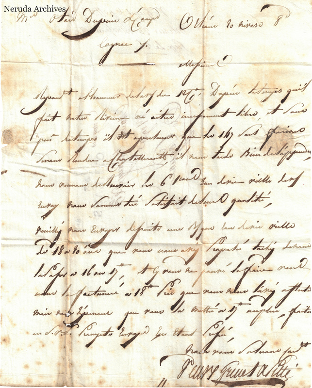 NRA-L-000389 image 2 showing handwritten French letter text with a dated heading, commercial discussion and a prominent closing signature.