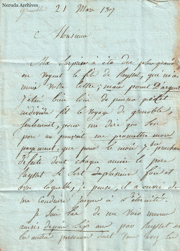 NRA-L-000069 image 2 showing the opening page of a French letter dated 21 March 1837.
