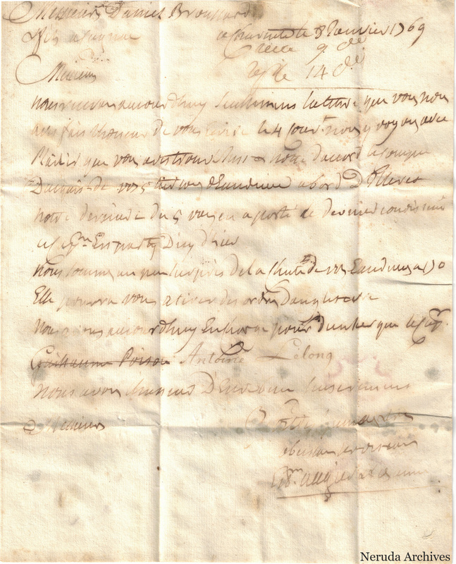 NRA-L-000388 image 2 showing handwritten French letter text with a dated heading, crossed-out wording, closing lines and signature.