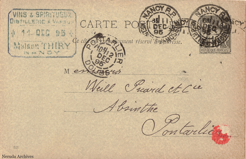 NRA-L-000204 image 1 showing the address side of a postcard sent by Maison Thiry to Veil-Picard & Cie, with contemporary postal and business marks.