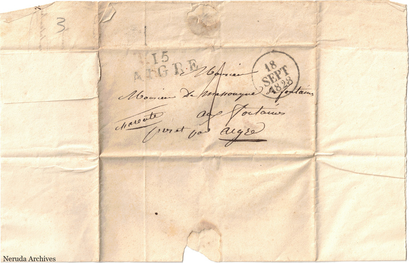 NRA-L-000433 image 1 showing the folded manuscript address panel on cream paper, with the written delivery address, postal markings and closure evidence.