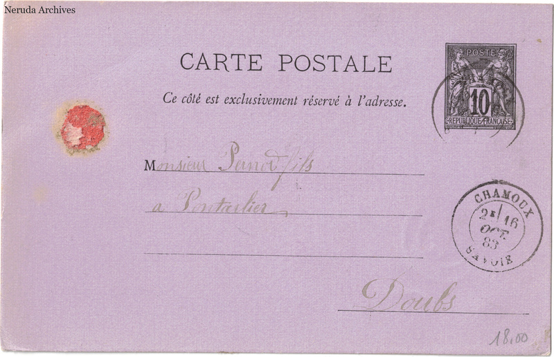 NRA-L-000239 image 1 showing the address side of a postcard sent by Alphonse Bouvard to Pernod Fils, with contemporary postal and business marks.