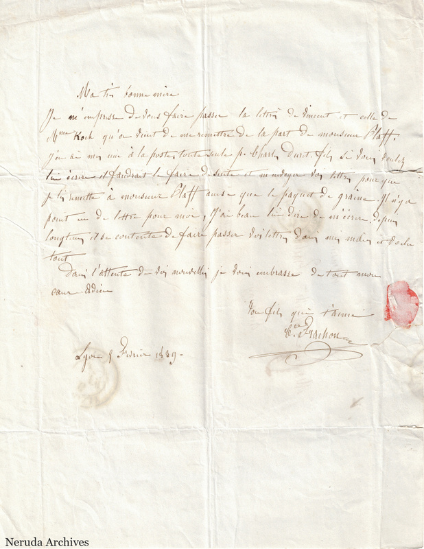 NRA-L-000553 image 2 showing a handwritten French letter with dateline, manuscript text, closing, signature, folds and paper edges.