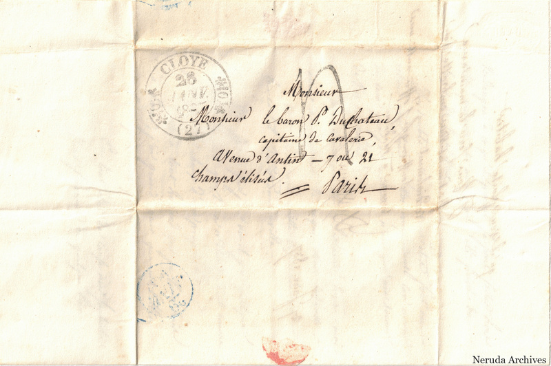 NRA-L-000072 image 1 showing an address panel to Paris with circular postal cancellations.