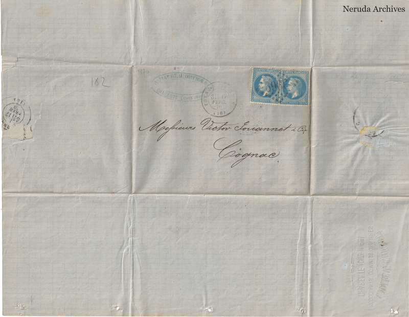 NRA-L-000463 image 1 showing the address panel to Sardin & Darsy in Cognac with postal evidence.