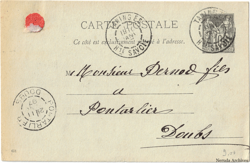 NRA-L-000229 image 1 showing the address side of a postcard sent by Léon Baud to Pernod Fils, with contemporary postal and business marks.