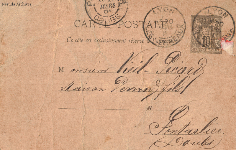 NRA-L-000355 image 1 showing the complete address side of the postcard, with the recipient address, postage, postmarks and contemporary business or filing marks.
