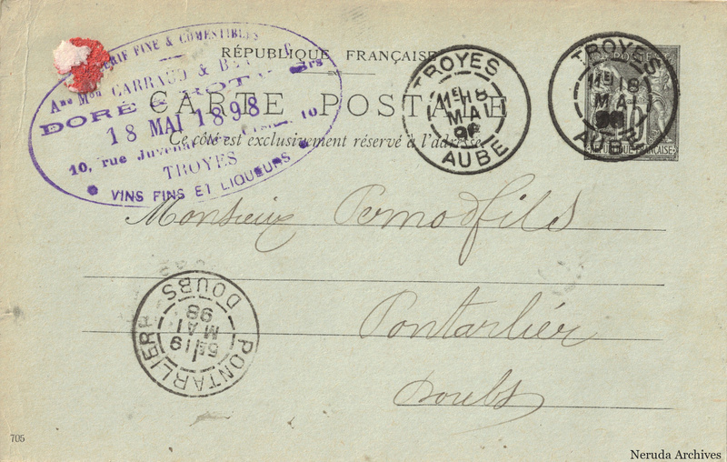 NRA-L-000304 image 1 showing the complete address side of the postcard, with the recipient address, postage, postmarks and contemporary business or filing marks.