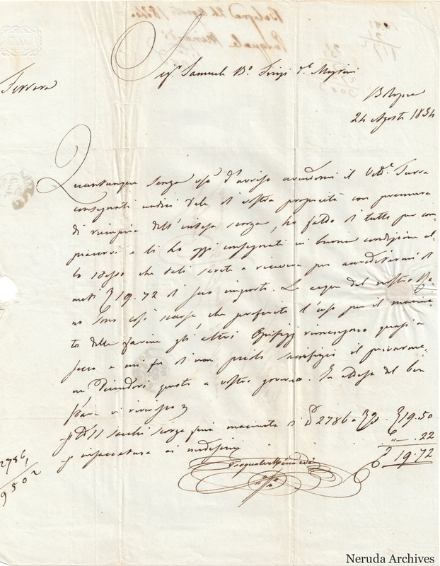 NRA-L-000732 image 2 showing opened manuscript letter showing its dateline, message and signature. An account and handwritten calculation are also visible.
