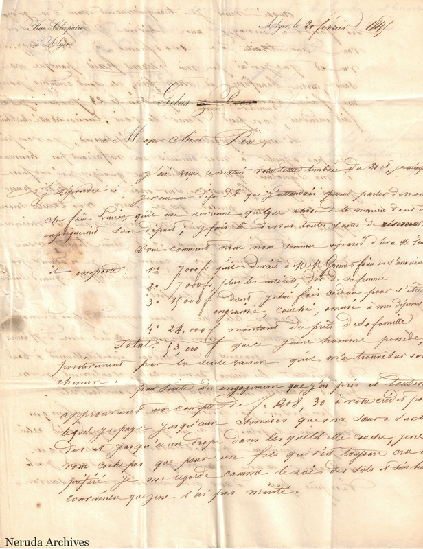 NRA-L-000588 image 2 showing the opening page of the main letter from Algiers, addressed to the writer's father, with a numbered financial calculation and cross-writing visible through the paper.