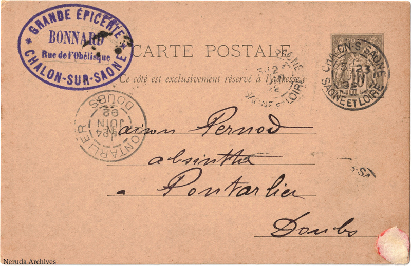 NRA-L-000369 image 1 showing the complete address side of the postcard, with the recipient address, postage, postmarks and contemporary business or filing marks.