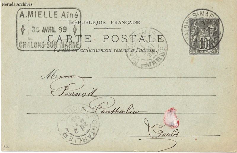NRA-L-000228 image 1 showing the address side of a postcard sent by A. Mielle Aîné to Pernod, with contemporary postal and business marks.