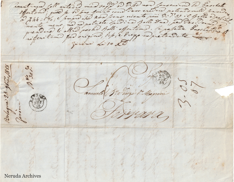 NRA-L-000708 image 1 showing the address panel, postal evidence and contemporary docket, with a recipient reply draft.