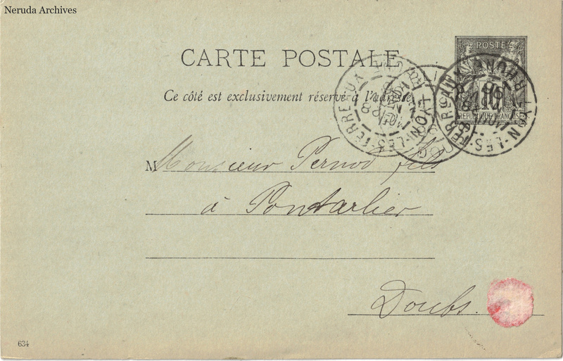 NRA-L-000296 image 1 showing the address side of a postcard sent by A. Kléber-Pernin, Brasserie Kléber to Pernod Fils, with contemporary postal and business marks.