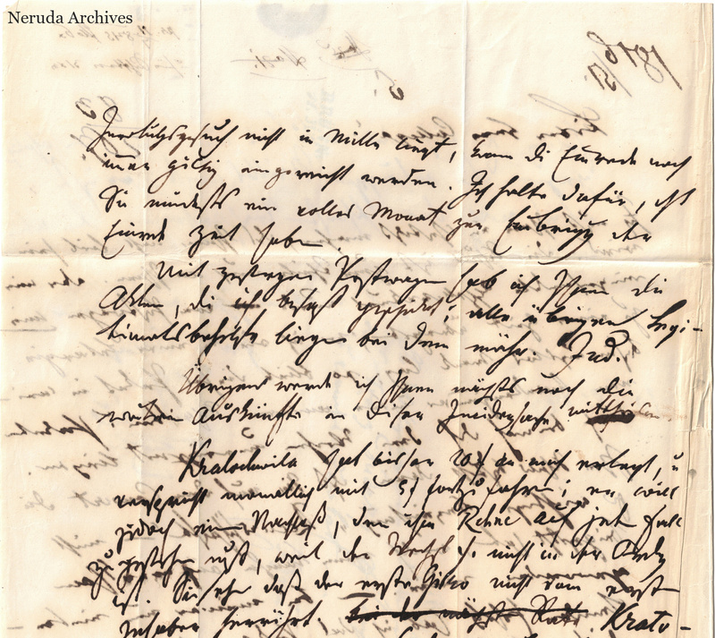 NRA-L-000149 image 5 showing the upper overlapping capture of the second German manuscript letter side with dense cursive writing, calculations and folds.