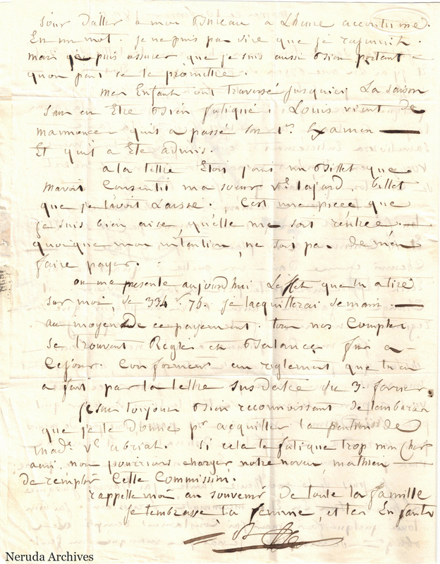 NRA-L-000611 image 3 showing a handwritten French letter continuation with closing, signature, retained marginal or later annotations, visible folds and complete physical paper edges.