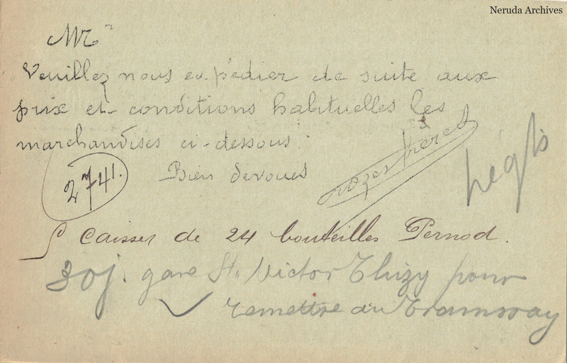NRA-L-000309 image 2 showing the complete handwritten or printed postcard message, with contemporary annotations and the sender's signature or business mark.