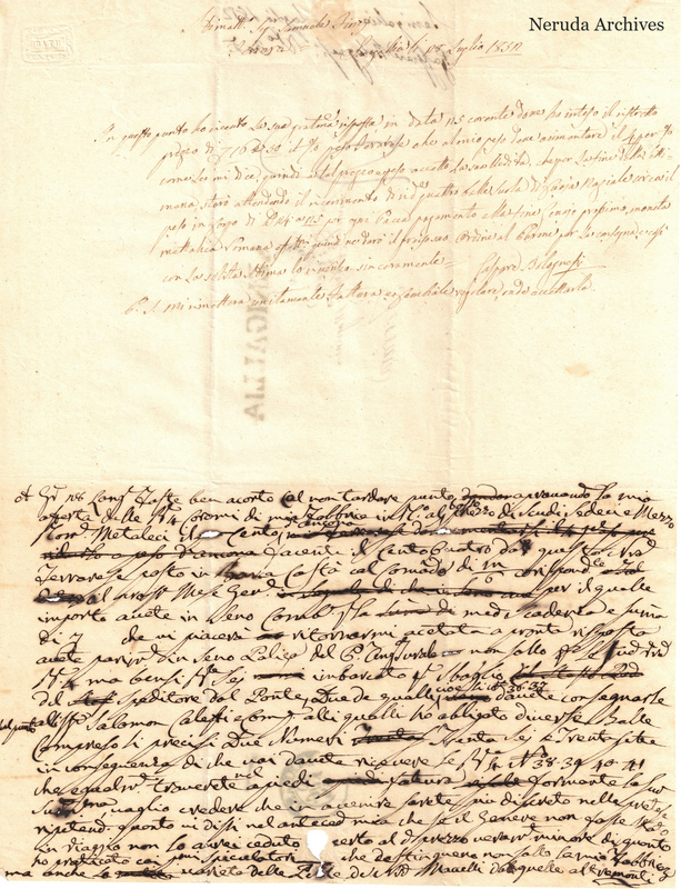 NRA-L-000701 image 2 showing the incoming letter and the recipient's revised reply draft in the Senigallia letter of 28 July1852.