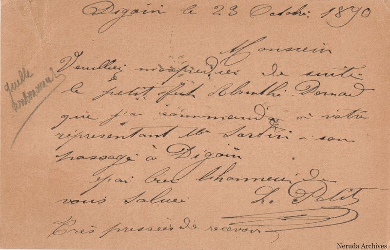 NRA-L-000271 image 2 showing the handwritten message from Lazare Petit, Café du Centre to Veil-Picard & Cie, Maison Pernod Fils, with contemporary annotations and the sender's signature or business mark.