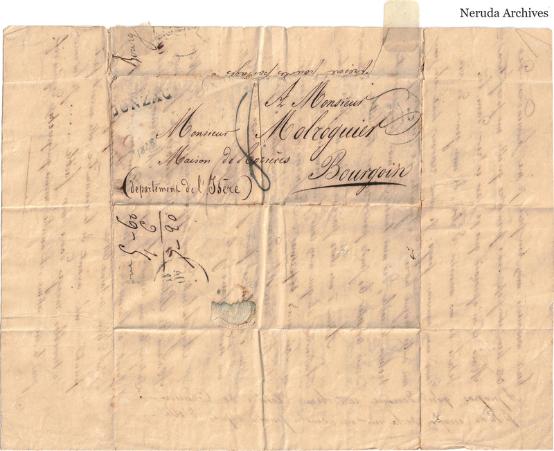 NRA-L-000673 image 1 showing a folded address side to Bourgoin, with postal and docketing marks.