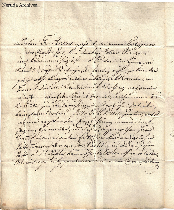 NRA-L-000050 image 3 showing the second handwritten Latin letter page with dense text across the upper portion of the folded sheet.