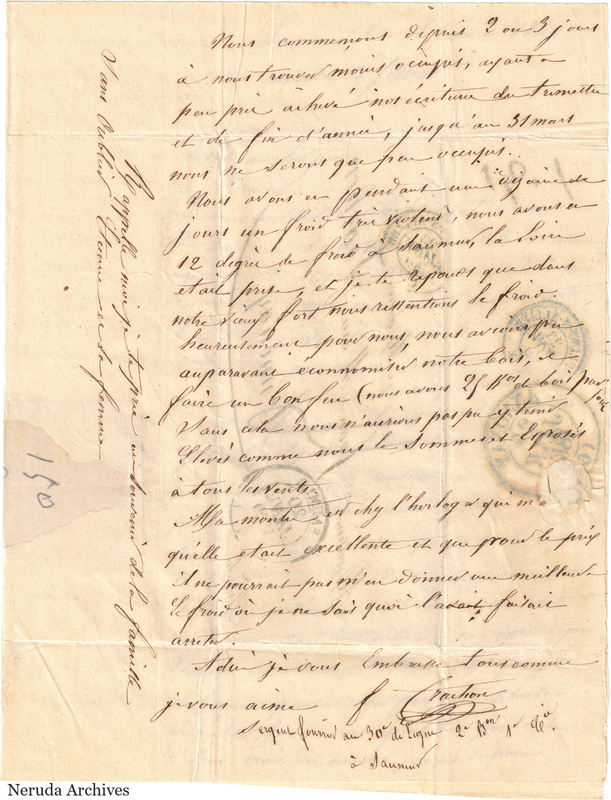 NRA-L-000612 image 4 showing a handwritten French letter continuation with closing, signature, retained marginal or later annotations, visible folds and complete physical paper edges.