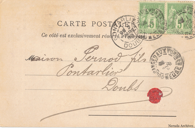 NRA-L-000215 image 1 showing the address side of a postcard sent by Henri Guillemin to Pernod Fils, with contemporary postal and business marks.