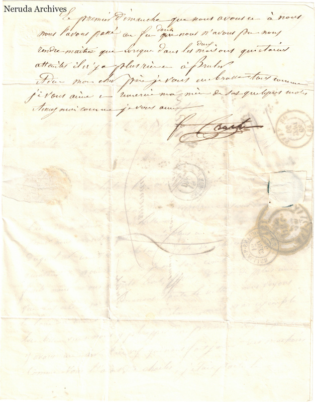 NRA-L-000617 image 4 showing a handwritten French letter closing with signature, postal marks, retained annotations, visible folds and complete physical paper edges.
