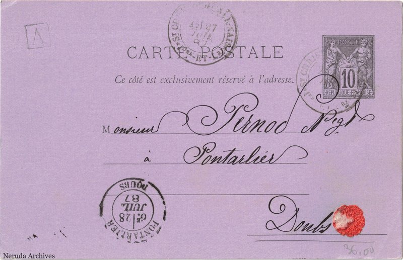 NRA-L-000320 image 1 showing the complete address side of the postcard, with the recipient address, postage, postmarks and contemporary business or filing marks.