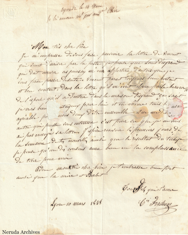 NRA-L-000559 image 2 showing a handwritten French letter continuation with closing, signature, later notes, folds and paper edges.