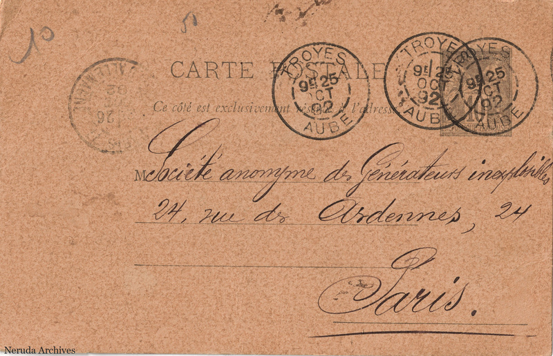 NRA-L-000262 image 1 showing the address side of a postcard sent by G. Lebocey to Société anonyme des Générateurs inexplosibles, with contemporary postal and business marks.